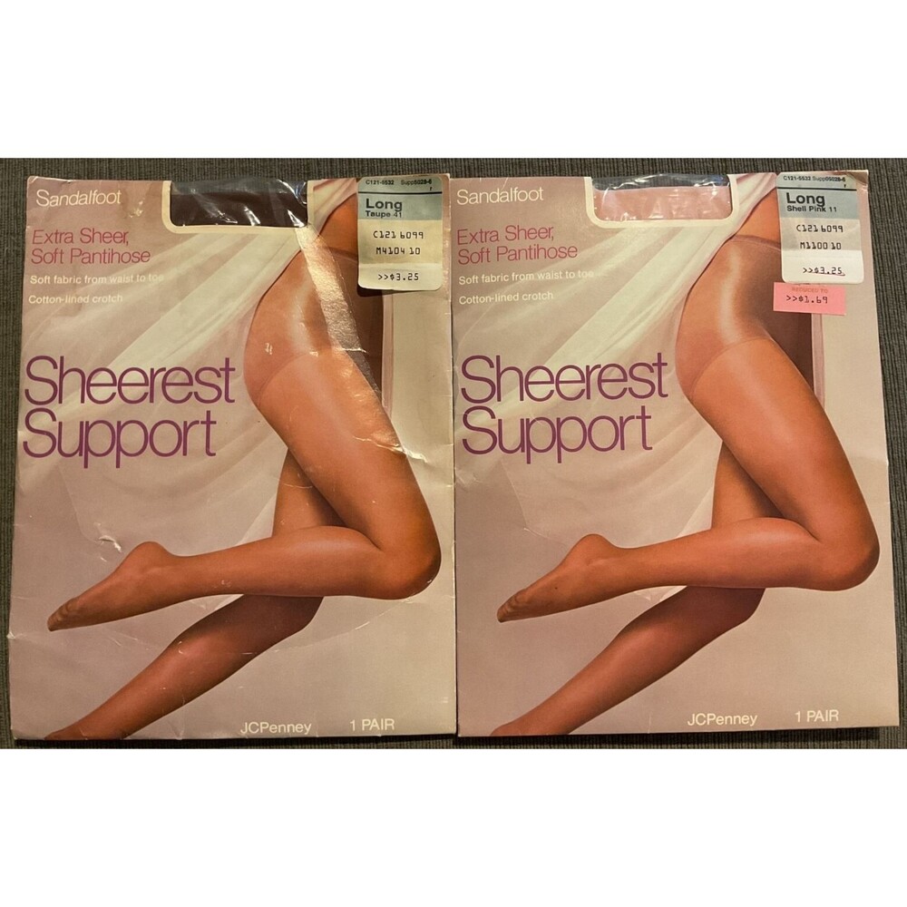 VTG JCPenney Sheerest Support Extra Sheer Sandalfoot Pantyhose Long 2 Pack